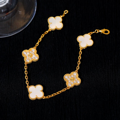 [Clover-Jewelry]CLOVER BRACELET 5 MOTIF WHITE MOP DIAMOND