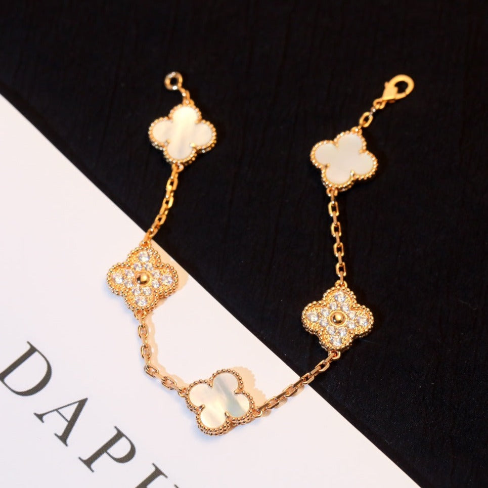 [Clover-Jewelry]CLOVER BRACELET 5 MOTIF WHITE MOP DIAMOND