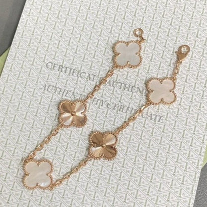 [Clover-Jewelry]CLOVER BRACELET 5 MOTIF WHITE MOP PINK GOLD