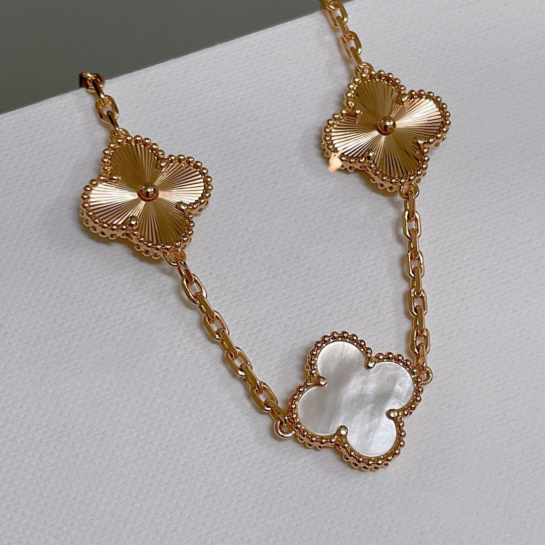 [Clover-Jewelry]CLOVER BRACELET 5 MOTIF WHITE MOP PINK GOLD