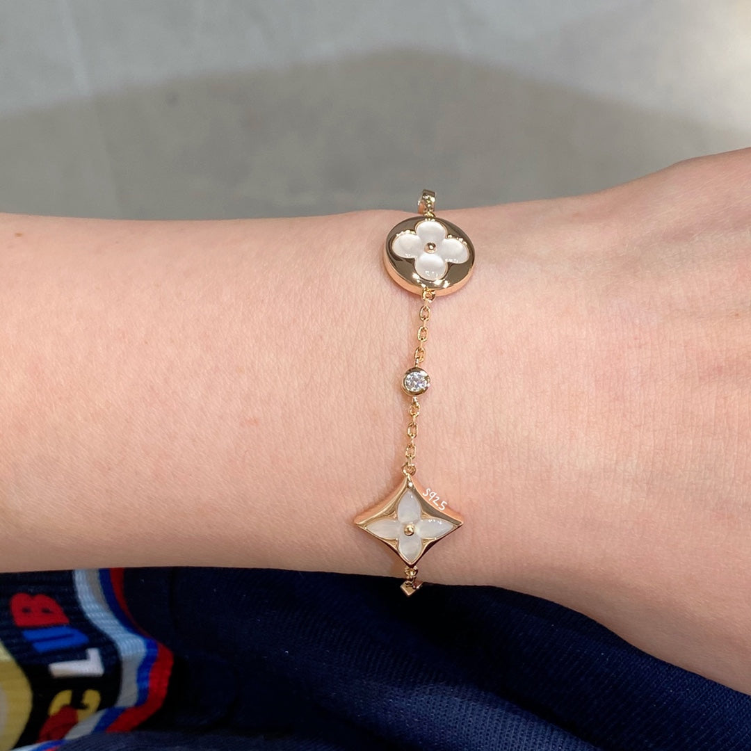 [Clover-Jewelry]STAR AND SUN 4 MOTIF WHITE MOP PINK GOLD BRACELET