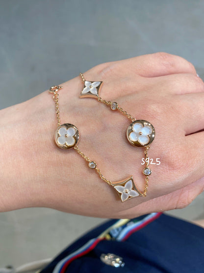 [Clover-Jewelry]STAR AND SUN 4 MOTIF WHITE MOP PINK GOLD BRACELET