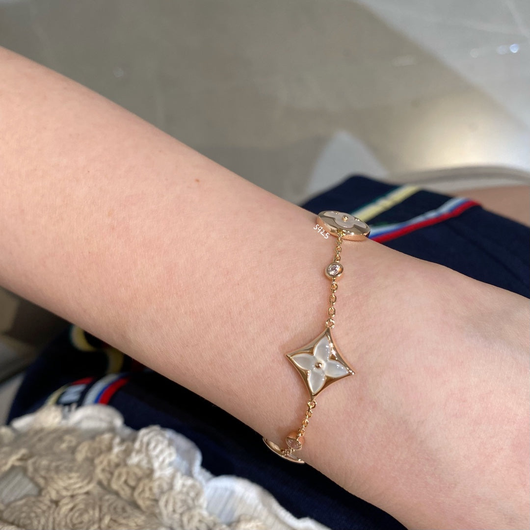 [Clover-Jewelry]STAR AND SUN 4 MOTIF WHITE MOP PINK GOLD BRACELET