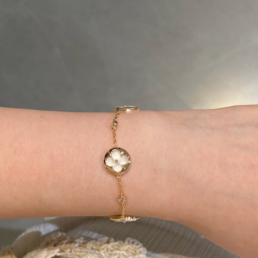 [Clover-Jewelry]STAR AND SUN 4 MOTIF WHITE MOP PINK GOLD BRACELET