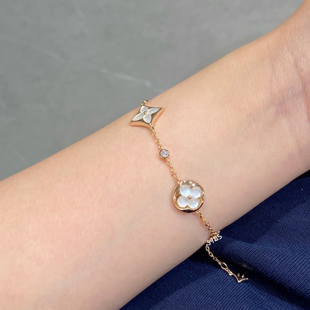 [Clover-Jewelry]STAR AND SUN 4 MOTIF WHITE MOP PINK GOLD BRACELET