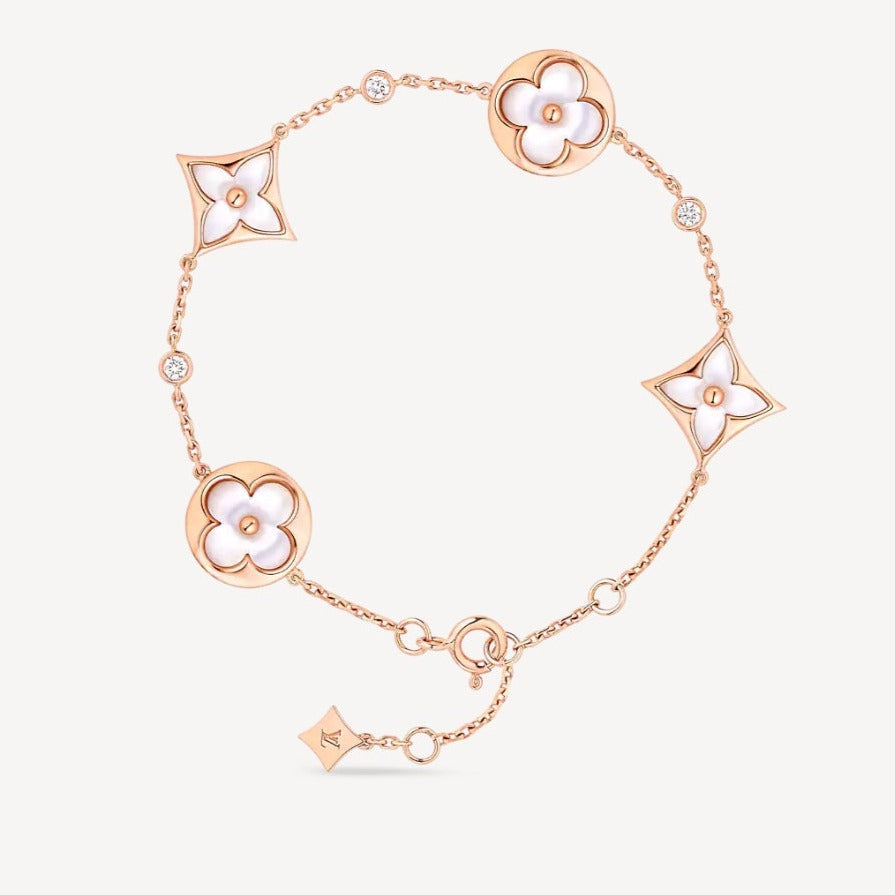 [Clover-Jewelry]STAR AND SUN 4 MOTIF WHITE MOP PINK GOLD BRACELET