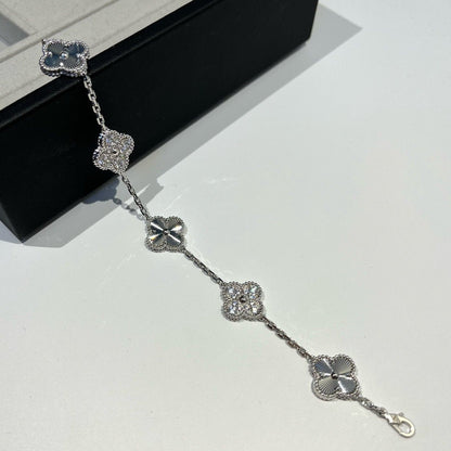 [Clover-Jewelry]CLOVER 5 MOTIF SILVER DIAMOND BRACELET