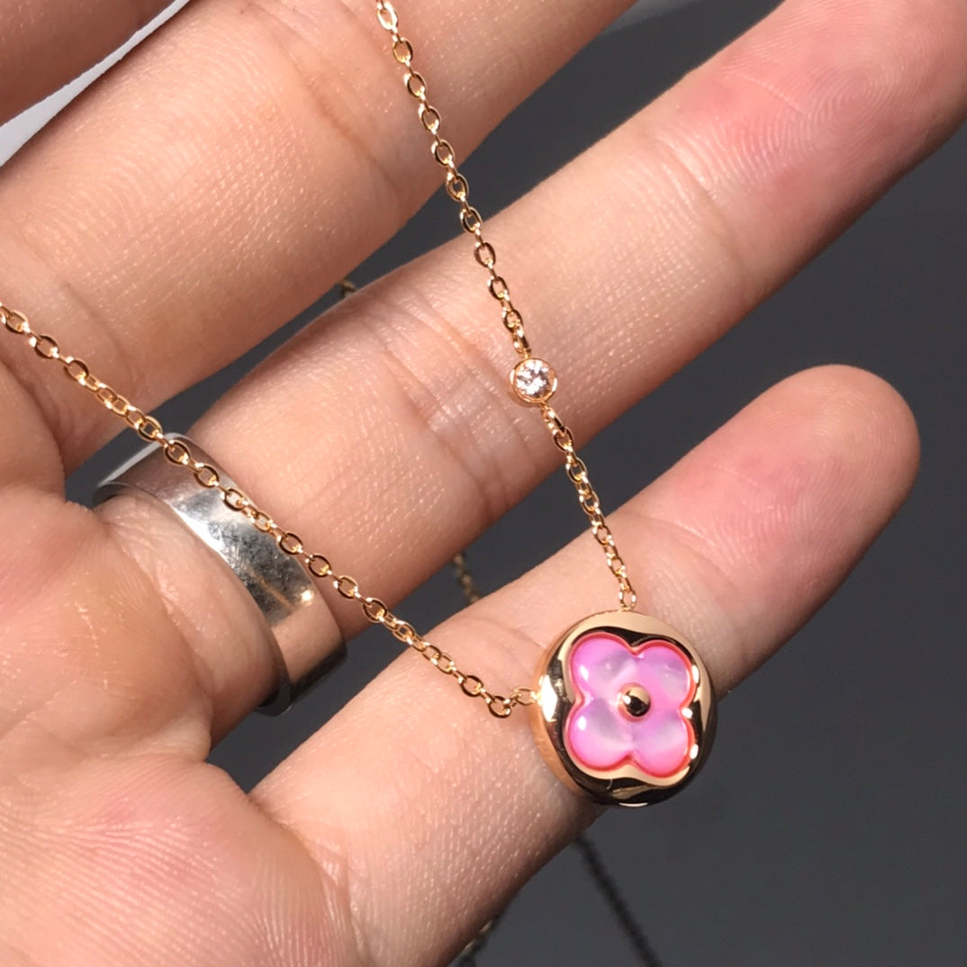 [Clover-Jewelry]COLOR BLOSSOM PINK MOP SUN GOLD NECKLACE