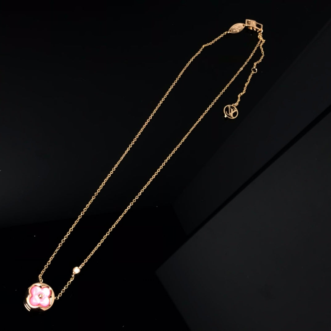 [Clover-Jewelry]COLOR BLOSSOM PINK MOP SUN GOLD NECKLACE