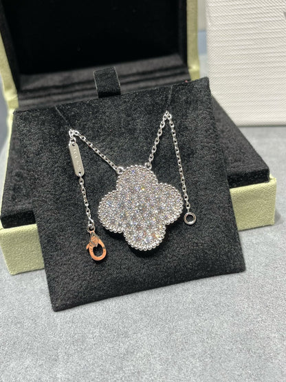 [Clover-Jewelry]CLOVER 25MM LARGE PENDANT DIAMOND PAVED SILVER NECKLACE