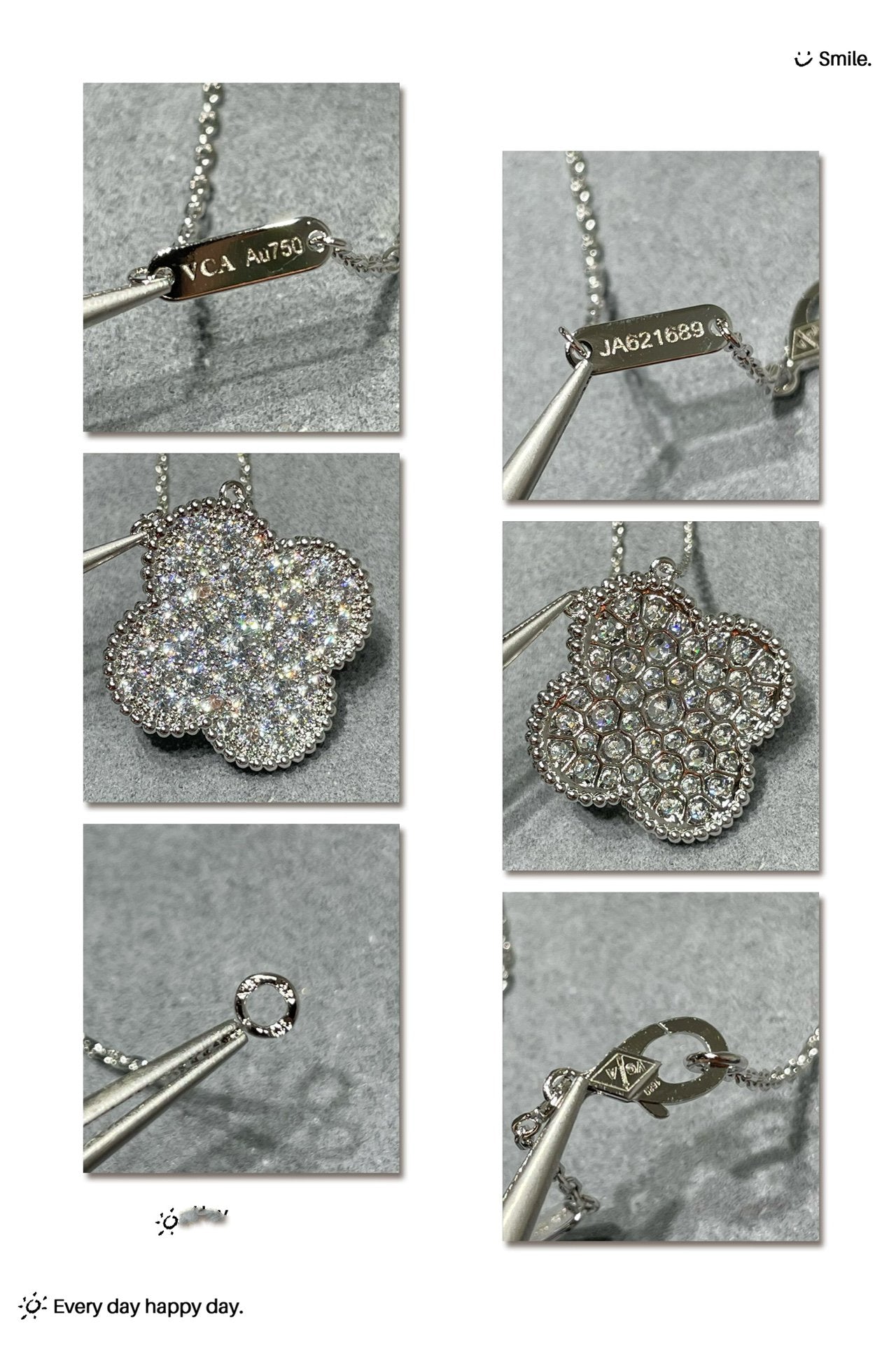 [Clover-Jewelry]CLOVER 25MM LARGE PENDANT DIAMOND PAVED SILVER NECKLACE