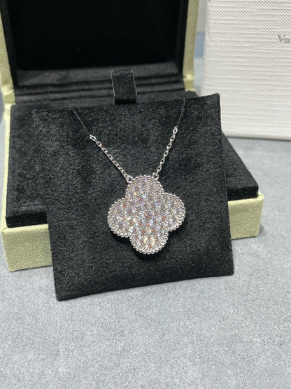 [Clover-Jewelry]CLOVER 25MM LARGE PENDANT DIAMOND PAVED SILVER NECKLACE