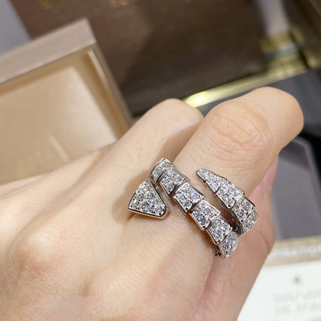 [Clover-Jewelry]SERPENTI DOUBLE RING SILVER DIAMOND PAVED