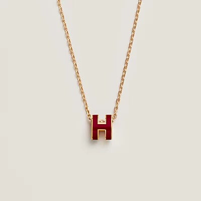 [Clover-Jewelry]HM CLIC RED ENAMEL GOLD NECKLACE