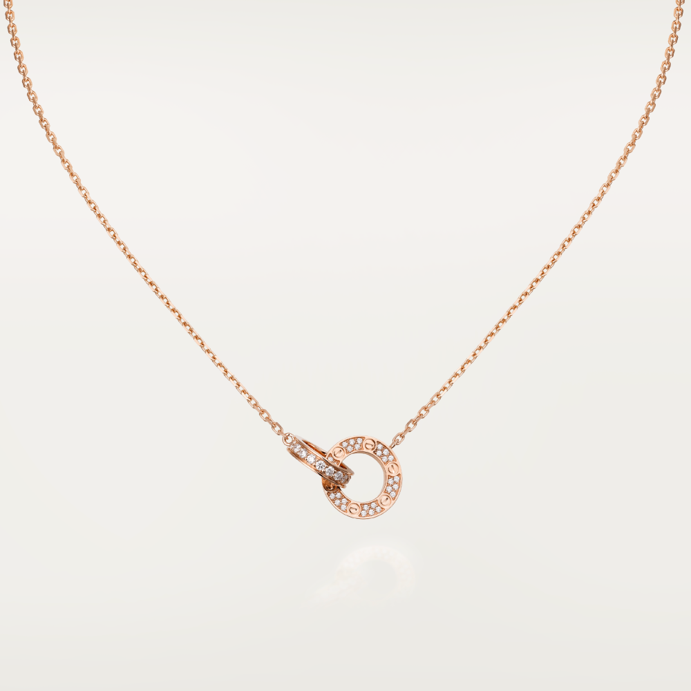 [Clover-Jewelry]LOVE 7.6MM NECKLACE ROSE GOLD AND SILVER  FULL DIAMOND