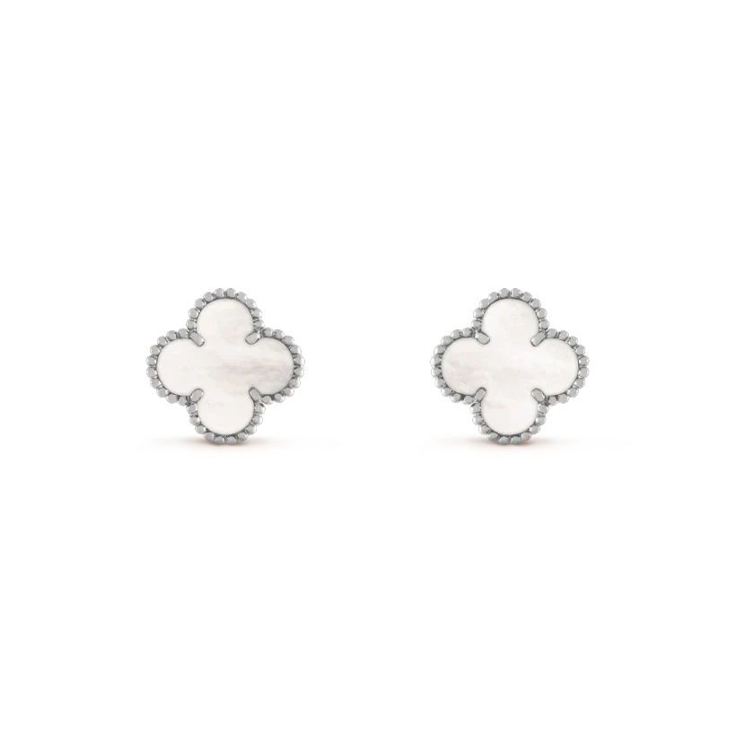 [Clover-Jewelry]CLOVER MEDIUM 1 MOTIFS  WHITE MOP EARRINGS SILVER