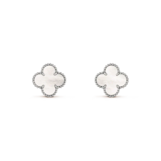 [Clover-Jewelry]CLOVER MEDIUM 1 MOTIFS  WHITE MOP EARRINGS SILVER