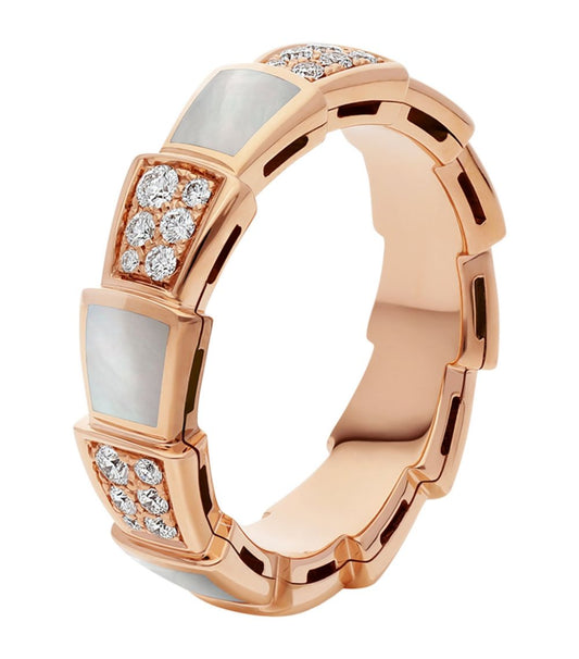 [Clover-Jewelry]SERPENTI RING PINK GOLD MOP DIAMOND PAVED 4MM