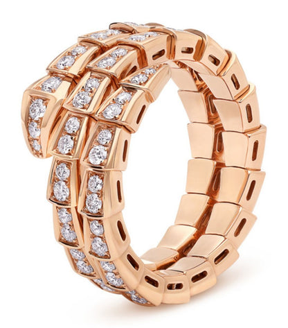 [Clover-Jewelry]SERPENTI RING PINK GOLD DIAMOND DOUBLE ROW