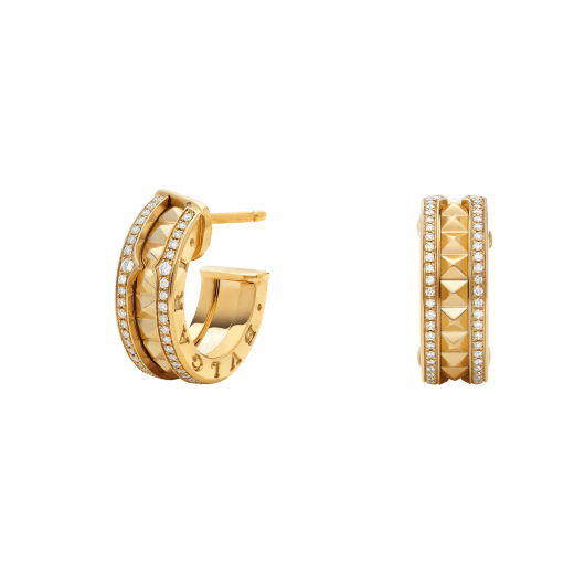 [Clover-Jewelry]ZERO 1 ROCK GOLD EARRINGS WITH STUDDED SPIRAL AND PAVED DIAMONDS