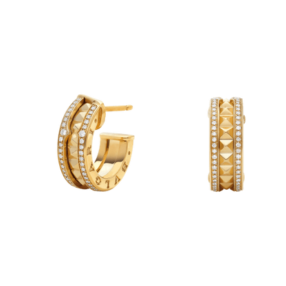 [Clover-Jewelry]ZERO 1 ROCK GOLD EARRINGS WITH STUDDED SPIRAL AND PAVED DIAMONDS