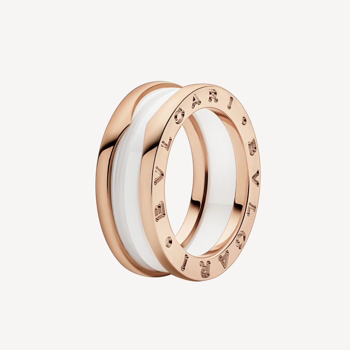 [Clover-Jewelry]ZERO 1 TWO-BAND LOOPS AND WHITE CERAMIC SPIRAL PINK GOLD RING