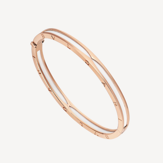 [Clover-Jewelry]ZERO 1 PINK GOLD WITH WHITE CERAMIC BRACELET