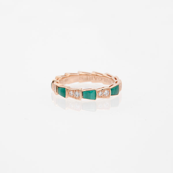 [Clover-Jewelry]SERPENTI RING PINK GOLD MALACHITE DIAMOND 3MM