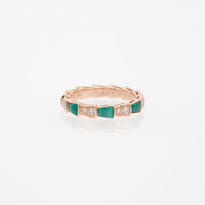 [Clover-Jewelry]SERPENTI RING PINK GOLD MALACHITE DIAMOND 3MM