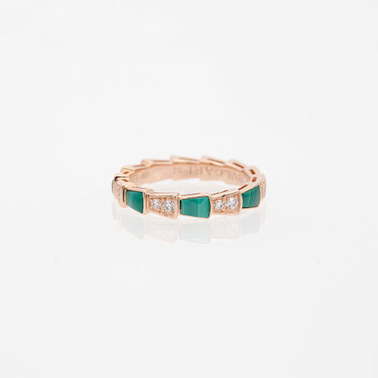 [Clover-Jewelry]SERPENTI RING PINK GOLD MALACHITE DIAMOND 3MM