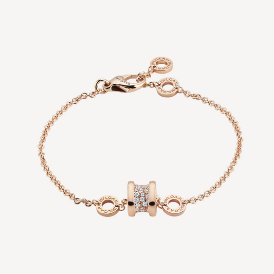 [Clover-Jewelry]ZERO 1 SOFT PINK GOLD WITH PAVED DIAMONDS ON THE SPIRAL BRACELET