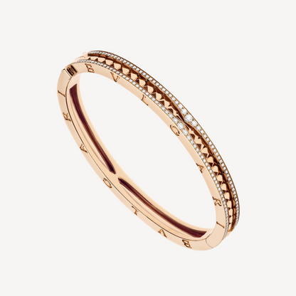 [Clover-Jewelry]ZERO 1 SPIRAL AND PAVED DIAMOND PINK GOLD BRACELET