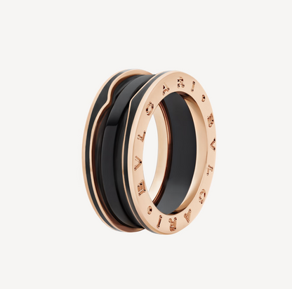 [Clover-Jewelry]ZERO 1 TWO-BAND WITH MATTE BLACK CERAMIC PINK GOLD RING