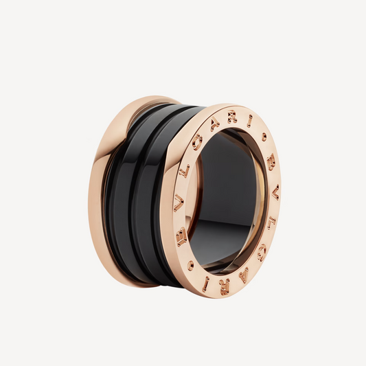 [Clover-Jewelry]ZERO 1 FOUR-BAND LOOPS AND BLACK CERAMIC SPIRAL PINK GOLD RING