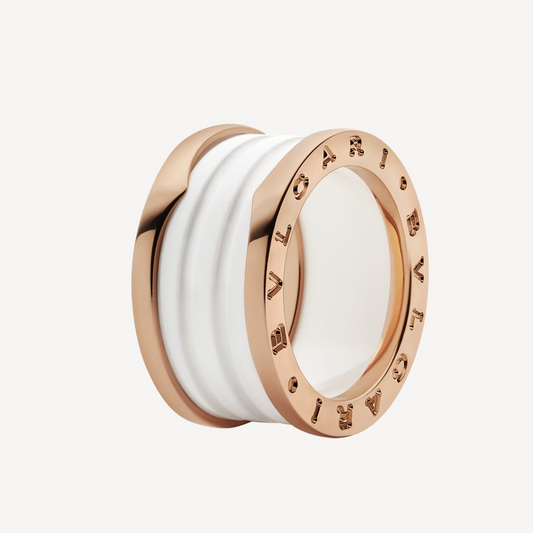 [Clover-Jewelry]ZERO 1 FOUR-BAND LOOPS AND WHITE CERAMIC SPIRAL PINK GOLD RING