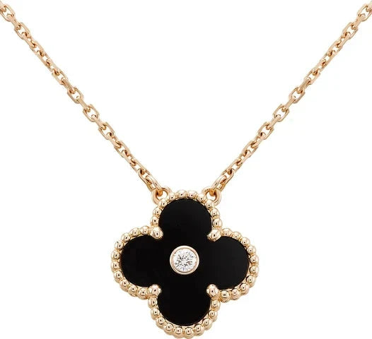 [Clover-Jewelry]CLOVER 15MM DIAMOND ONYX NECKLACE