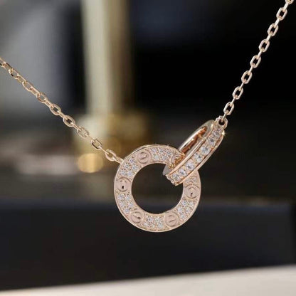 [Clover-Jewelry]LOVE 7.6MM NECKLACE ROSE GOLD AND SILVER  FULL DIAMOND