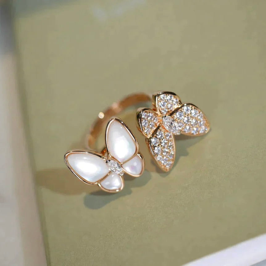 [Clover-Jewelry]TWIN BUTTERFLY DIAMOND MOP RING