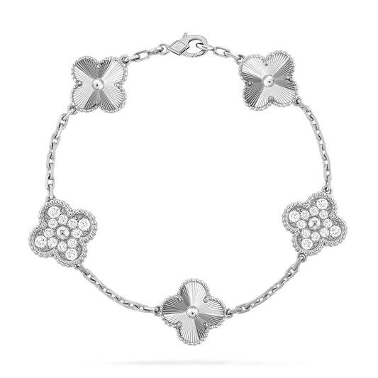 [Clover-Jewelry]CLOVER 5 MOTIF SILVER DIAMOND BRACELET