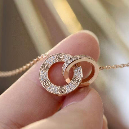 [Clover-Jewelry]LOVE 7.6MM NECKLACE ROSE GOLD AND SILVER  FULL DIAMOND