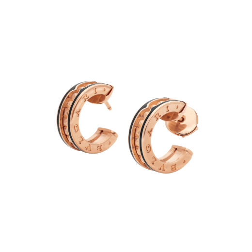 [Clover-Jewelry]ZERO 1 ROCK PINK GOLD EARRINGS WITH STUDDED SPIRAL AND BLACK CERAMIC