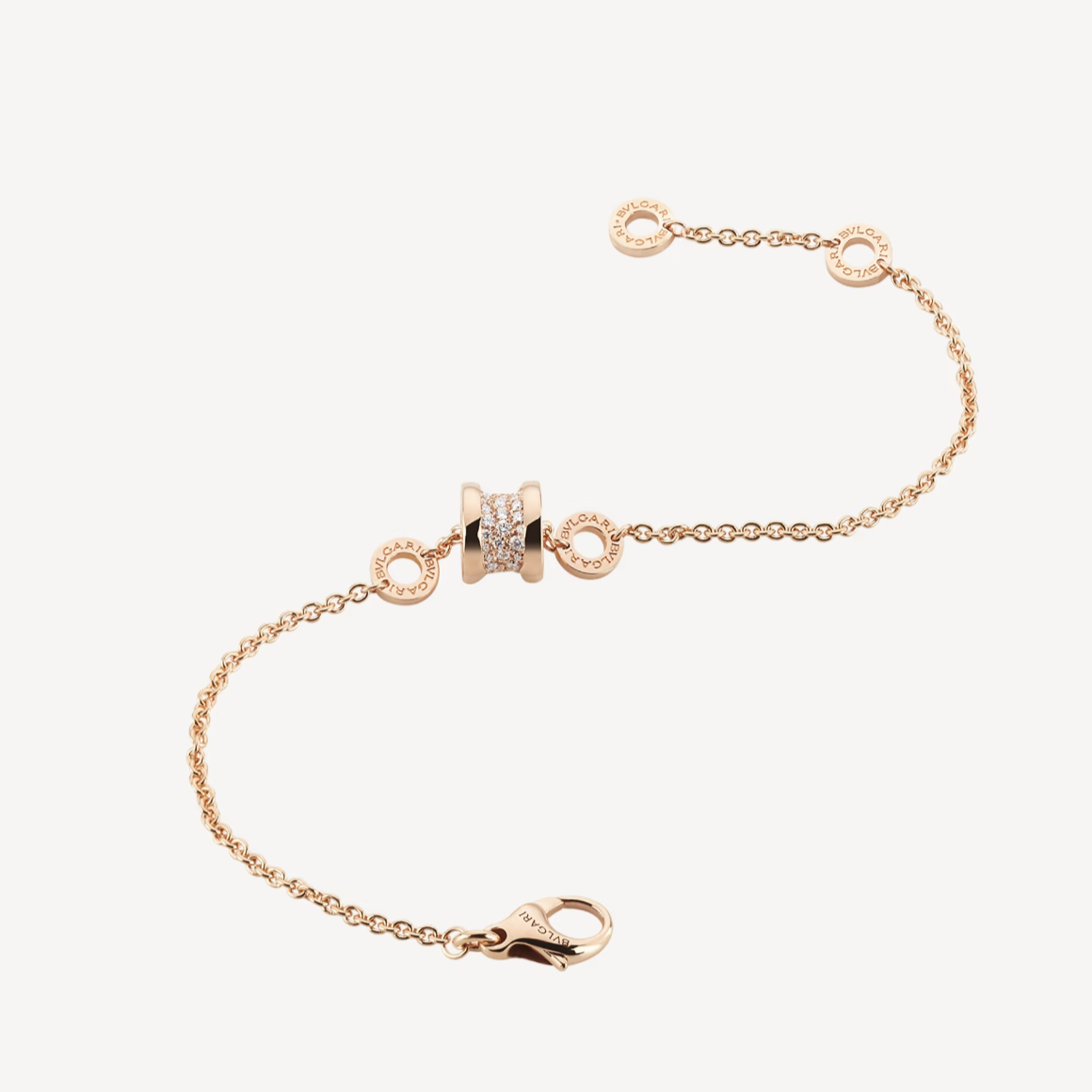 [Clover-Jewelry]ZERO 1 SOFT PINK GOLD WITH PAVED DIAMONDS ON THE SPIRAL BRACELET