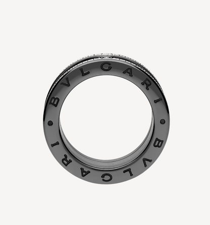 [Clover-Jewelry]ZERO 1 ROCK FOUR-BAND BLACK CERAMIC WITH STUDDED SPIRAL AND PAVED DIAMONDS RING