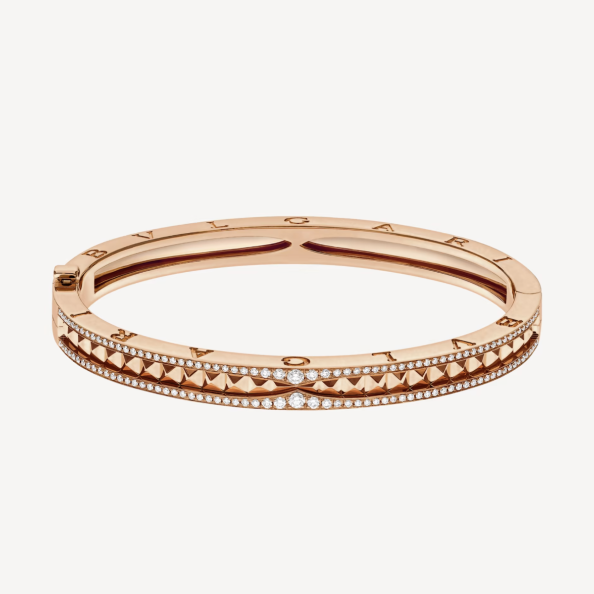 [Clover-Jewelry]ZERO 1 SPIRAL AND PAVED DIAMOND PINK GOLD BRACELET