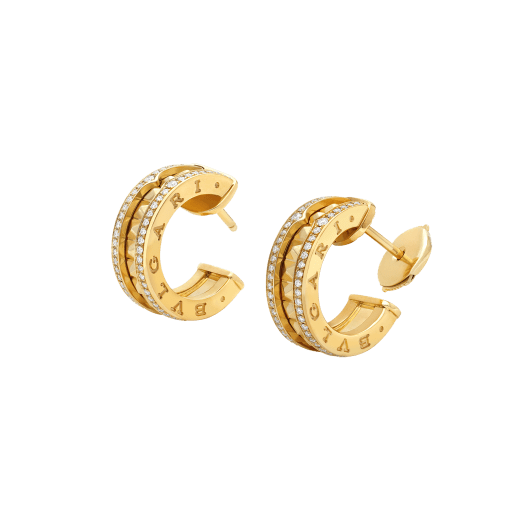 [Clover-Jewelry]ZERO 1 ROCK GOLD EARRINGS WITH STUDDED SPIRAL AND PAVED DIAMONDS