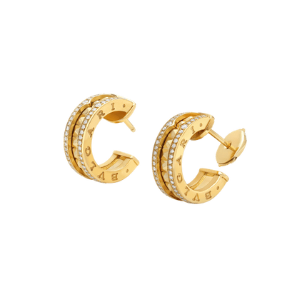 [Clover-Jewelry]ZERO 1 ROCK GOLD EARRINGS WITH STUDDED SPIRAL AND PAVED DIAMONDS