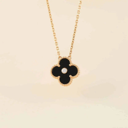 [Clover-Jewelry]CLOVER 15MM DIAMOND ONYX NECKLACE