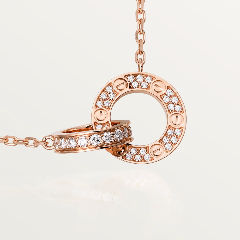 [Clover-Jewelry]LOVE 7.6MM NECKLACE ROSE GOLD AND SILVER  FULL DIAMOND