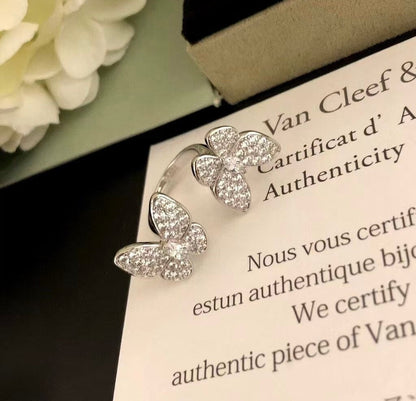 [Clover-Jewelry]TWIN SILVER BUTTERFLY DIAMOND RING