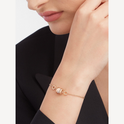 [Clover-Jewelry]ZERO 1 SOFT PINK GOLD WITH PAVED DIAMONDS ON THE SPIRAL BRACELET